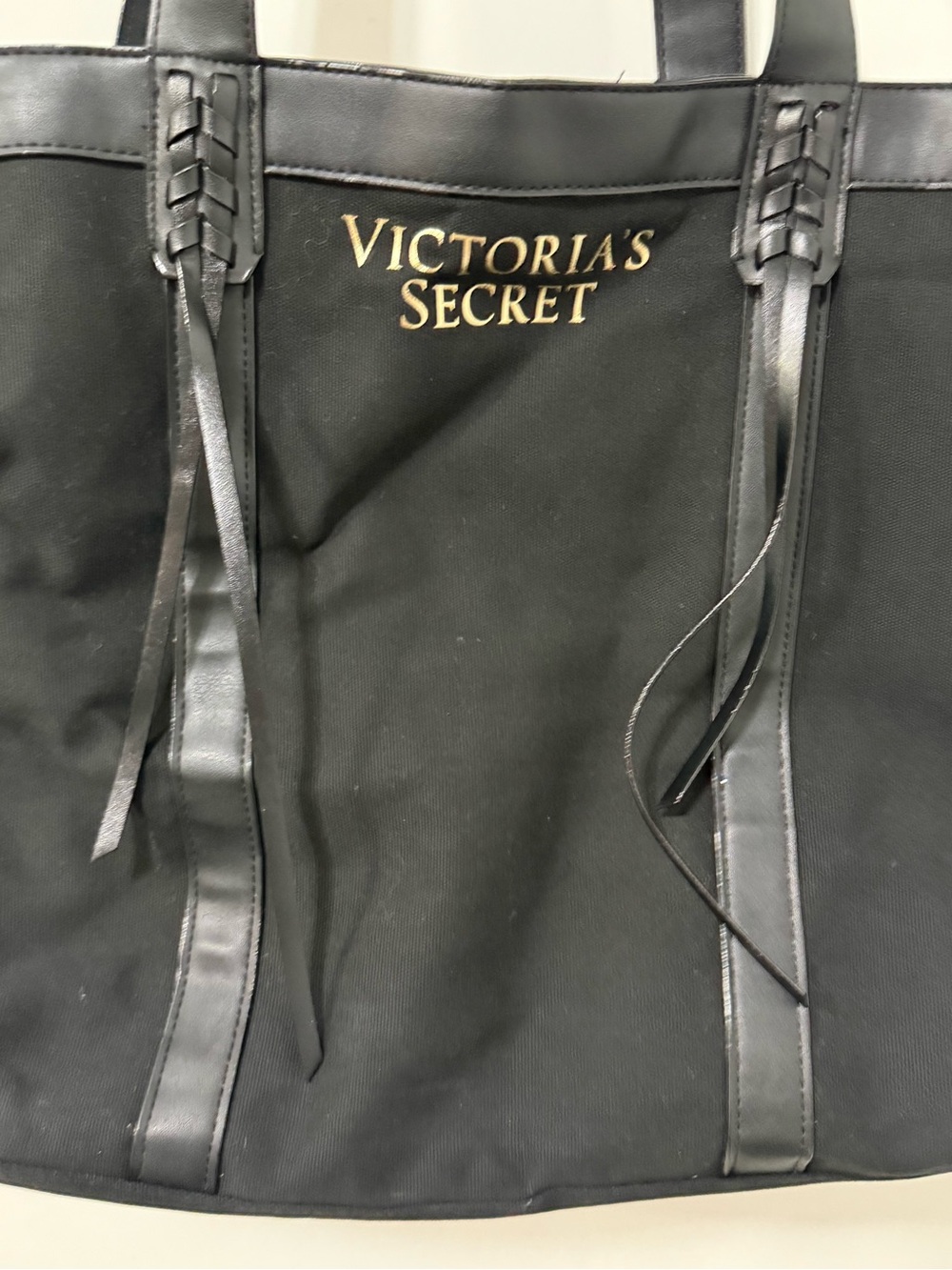 Victoria's Secret Black Canvas Tote with Gold Logo